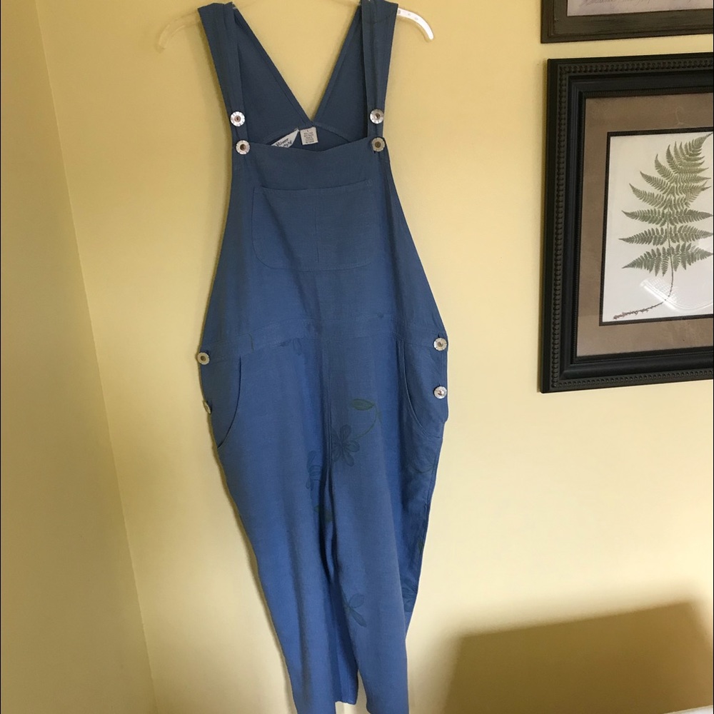 Periwinkle Linen Overalls, cropped length, size L